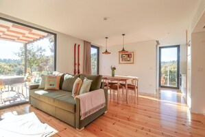 Villa, 2 Bedrooms, Private Pool, Mountain View | Living area | 50-inch Smart TV with cable channels, TV, fireplace