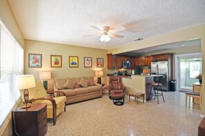 Flat-screen TV, music library