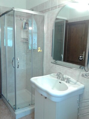 Hair dryer, towels, toilet paper