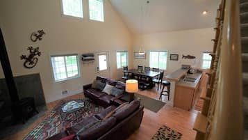 Televisión, chimenea y reproductor de DVD