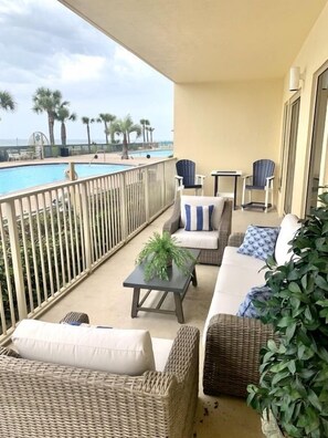 Condo, 2 Bedrooms | Terrace/patio - Wonderful Tropical Condo with Beach and Fitness Center Access - Unit 0102 by RedAwning (Panama City Beach)