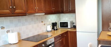 Apartment | Private kitchen | Full-size fridge, microwave, oven, stovetop