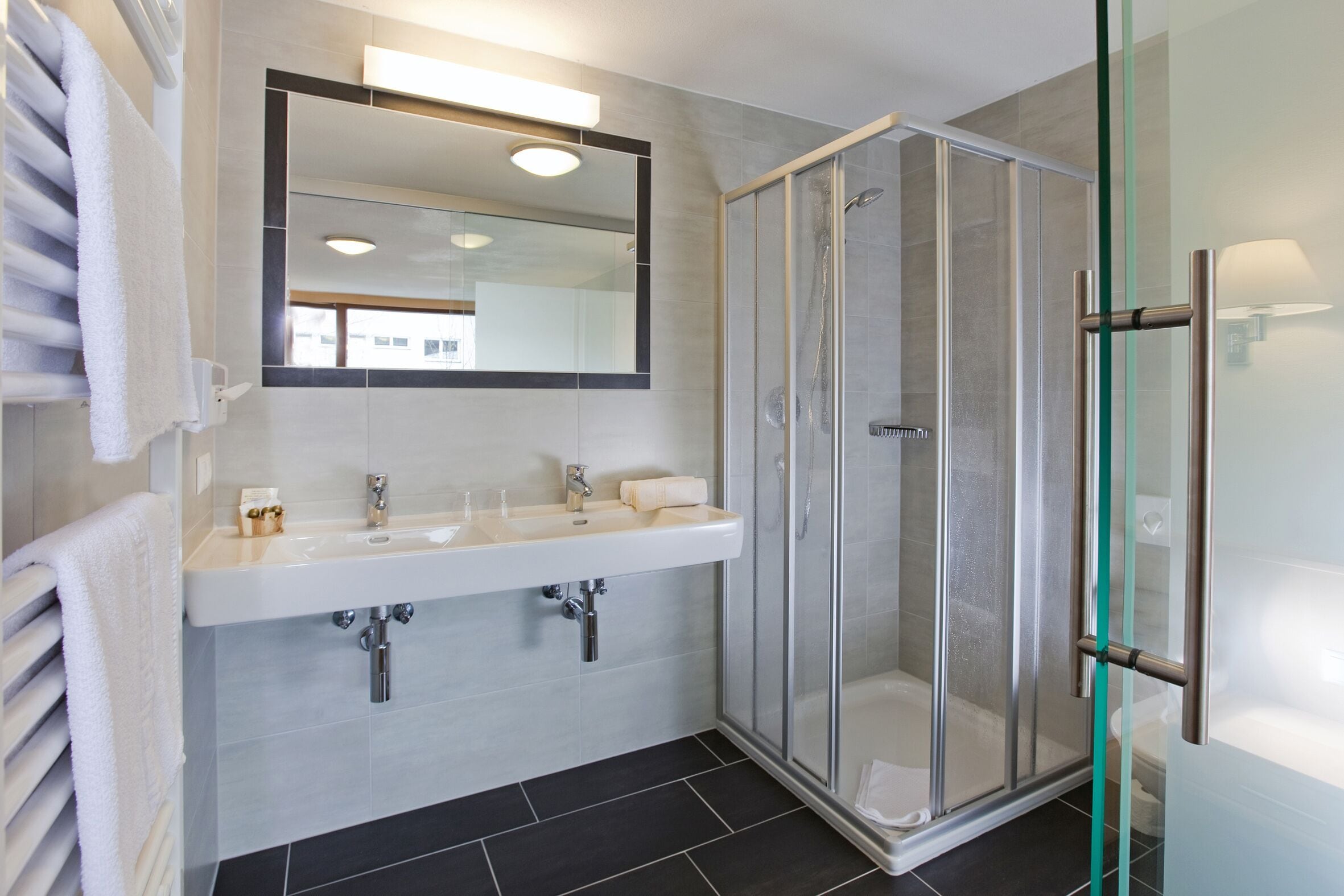 free toiletries, hair dryer, towels