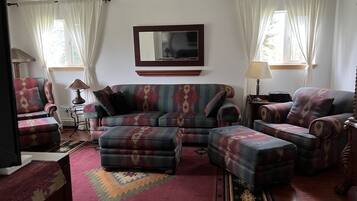 スマートテレビ、暖炉、書庫、書斎 / ワークスペース