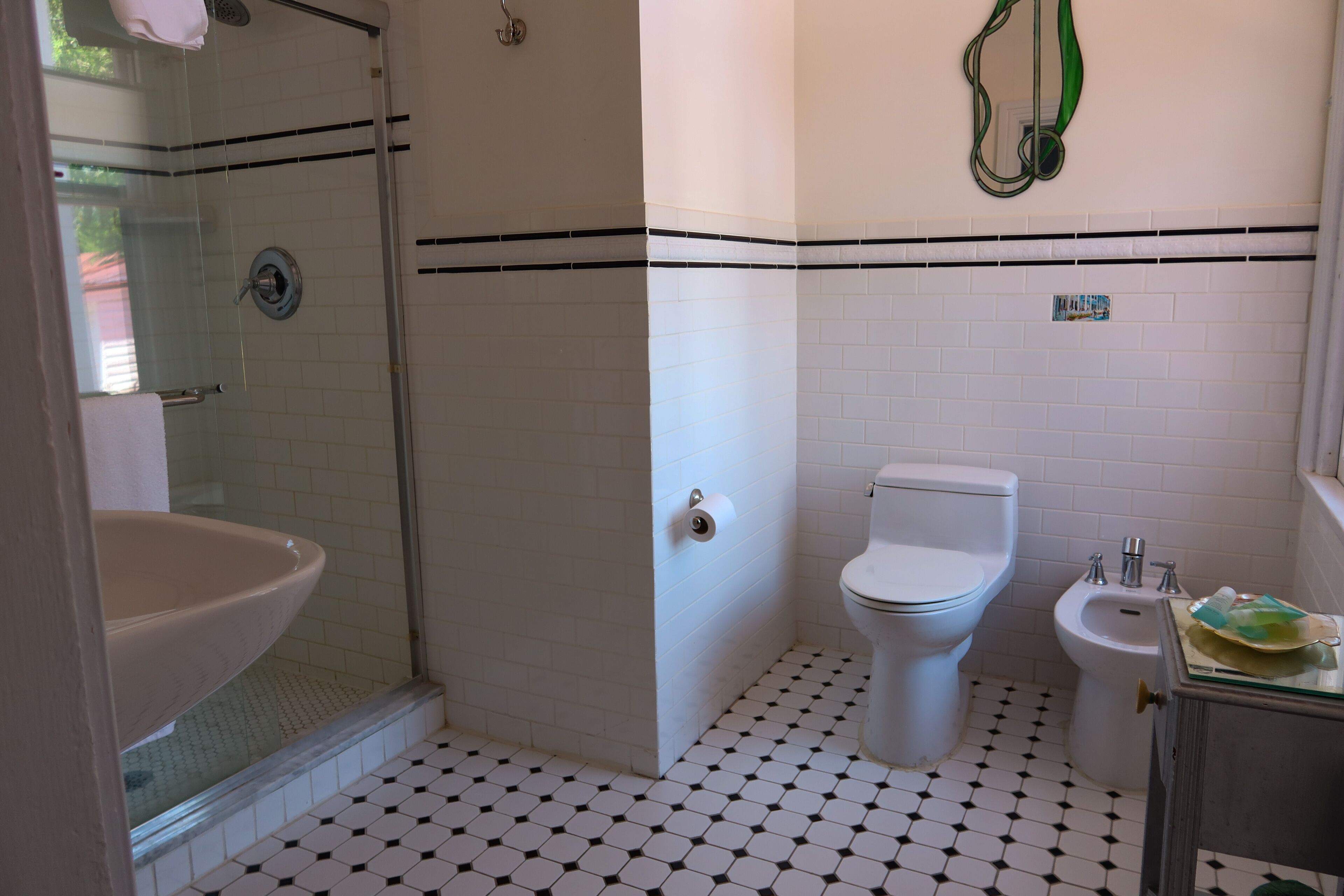 romantic room | bathroom | hair dryer, towels, soap, shampoo