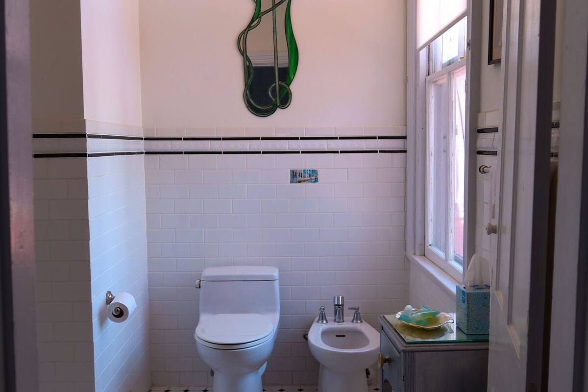 romantic room | bathroom | hair dryer, towels, soap, shampoo