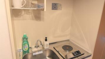 Mini-fridge, microwave, stovetop, electric kettle