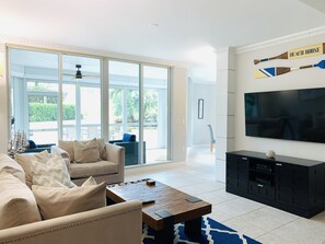 智能电视、DVD 播放器、书、影片库