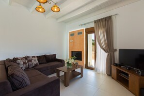 Smart TV, fireplace, video games, DVD player