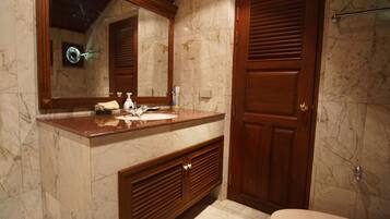 Shower, free toiletries, towels