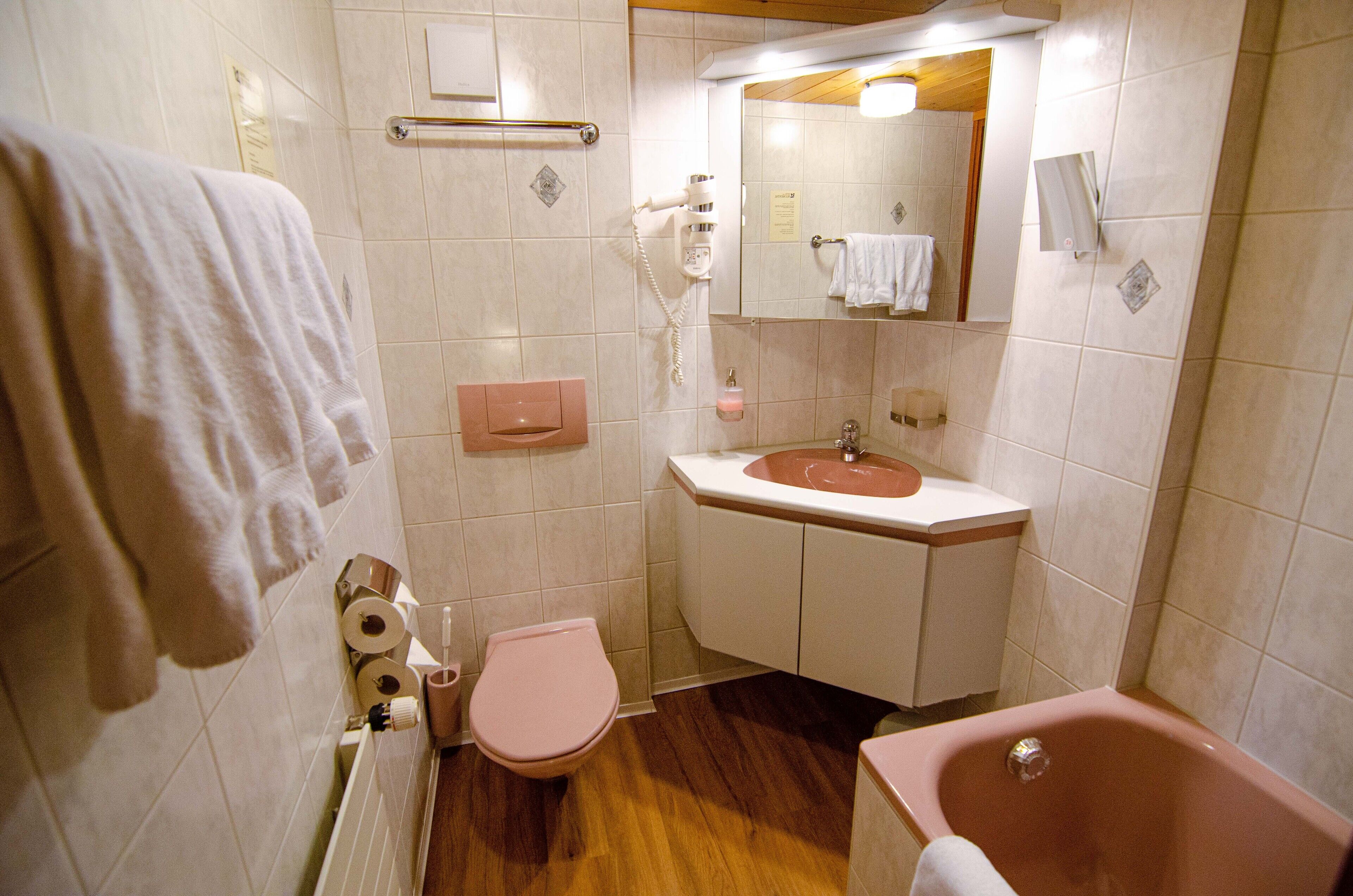 family double room | bathroom | hair dryer, towels, soap, shampoo