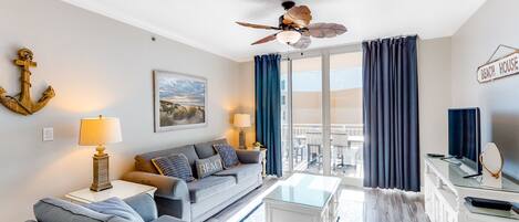 TV, DVD player, video library