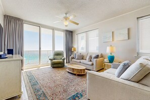 TV, video library, stereo