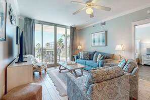 Flat-screen TV, DVD player