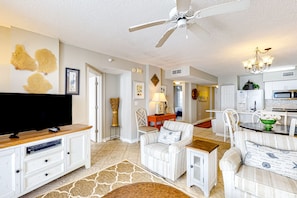 TV, DVD player, video library