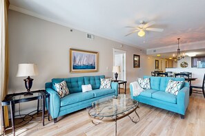 Flat-screen TV, DVD player