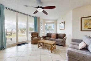 TV, DVD player, video library