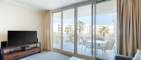 TV, DVD player, video library