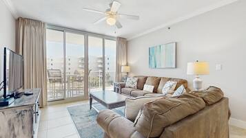 TV, DVD player, video library