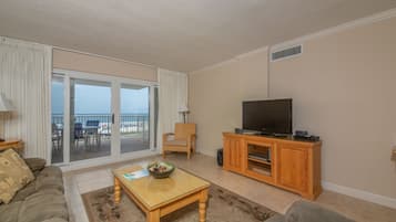 TV, DVD player, video library