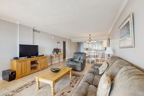 TV, DVD player, video library