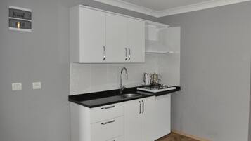 Standard Apartment, 2 Bedrooms, Lake View | Shared kitchen | Mini-fridge, stovetop, electric kettle, cookware/dishes/utensils