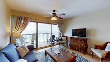 TV, DVD player, video library