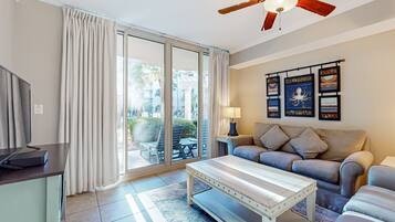 Flat-screen TV, DVD player