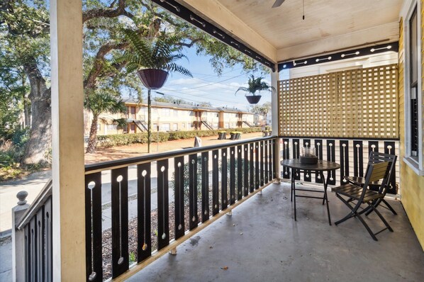 Enjoy a peaceful retreat in this serene outdoor space with a table for two.