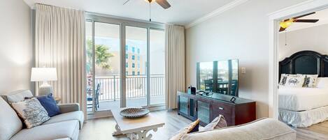 TV, DVD player, video library