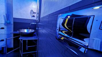 Shower, hair dryer, bathrobes, bidet