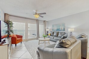 TV, DVD player, books, stereo