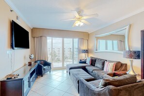 TV, DVD player, video library