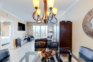 TV, DVD player, video library