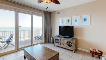 TV, DVD player, video library