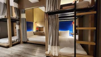 Mixed Dormitory Room for 5 pax - bunk beds | Premium bedding, down comforters, soundproofing, iron/ironing board