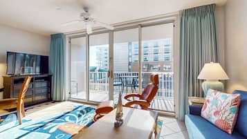 TV, DVD player, video library