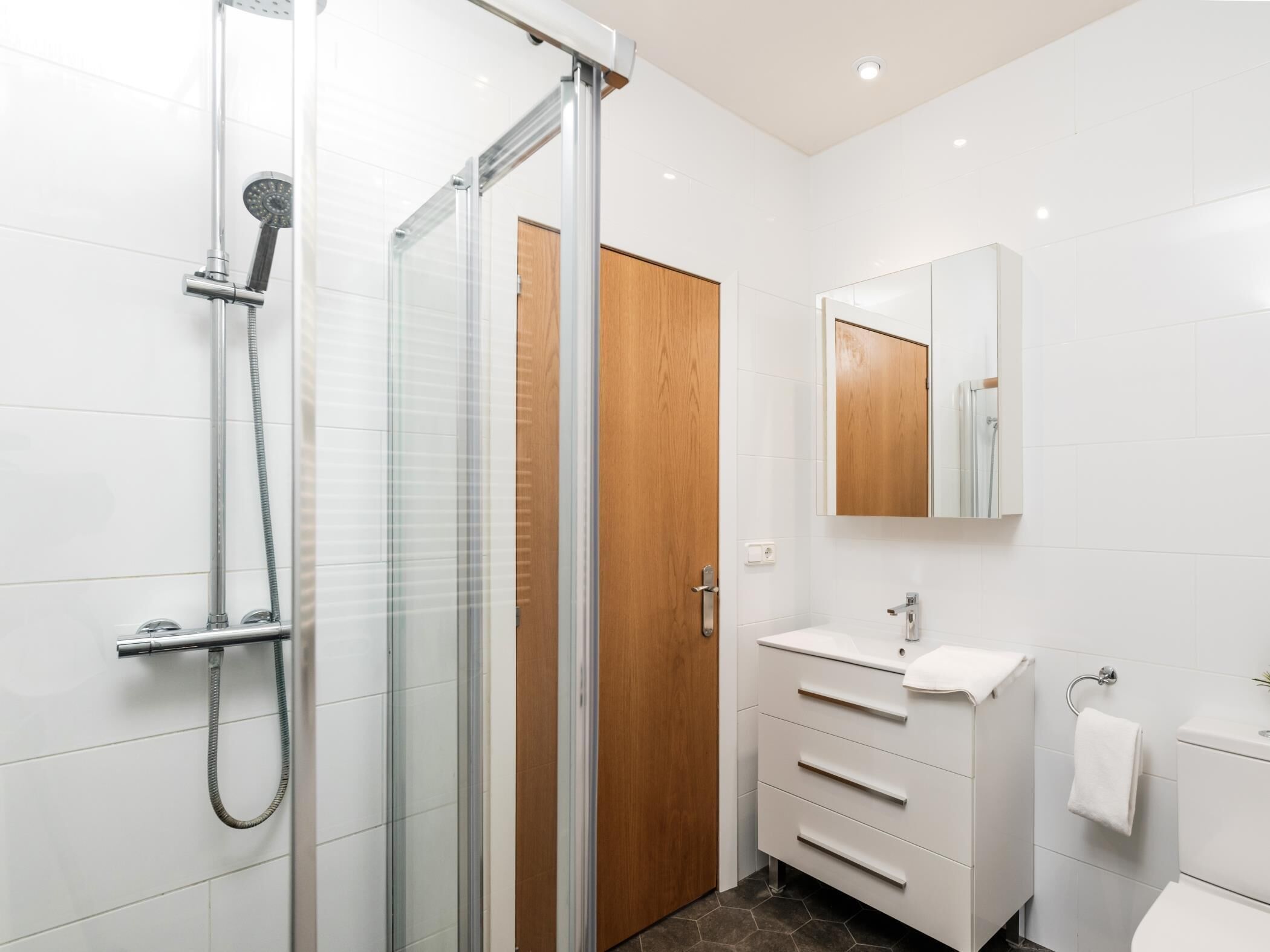 Een douche, een haardroger, handdoeken