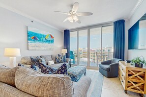 Flat-screen TV, DVD player, video library