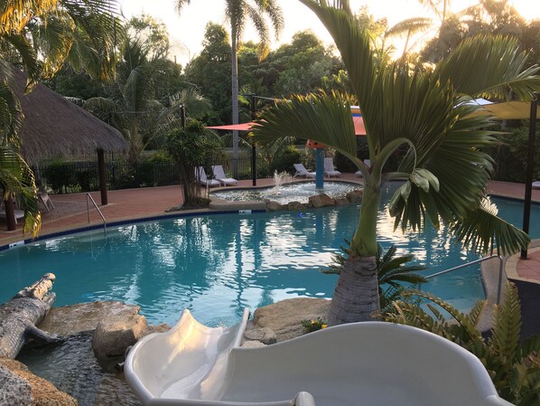 Outdoor pool, pool loungers