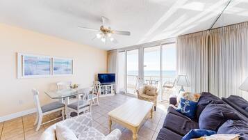 TV, DVD player, books, video library