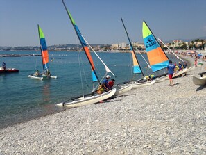 On the beach, beach towels