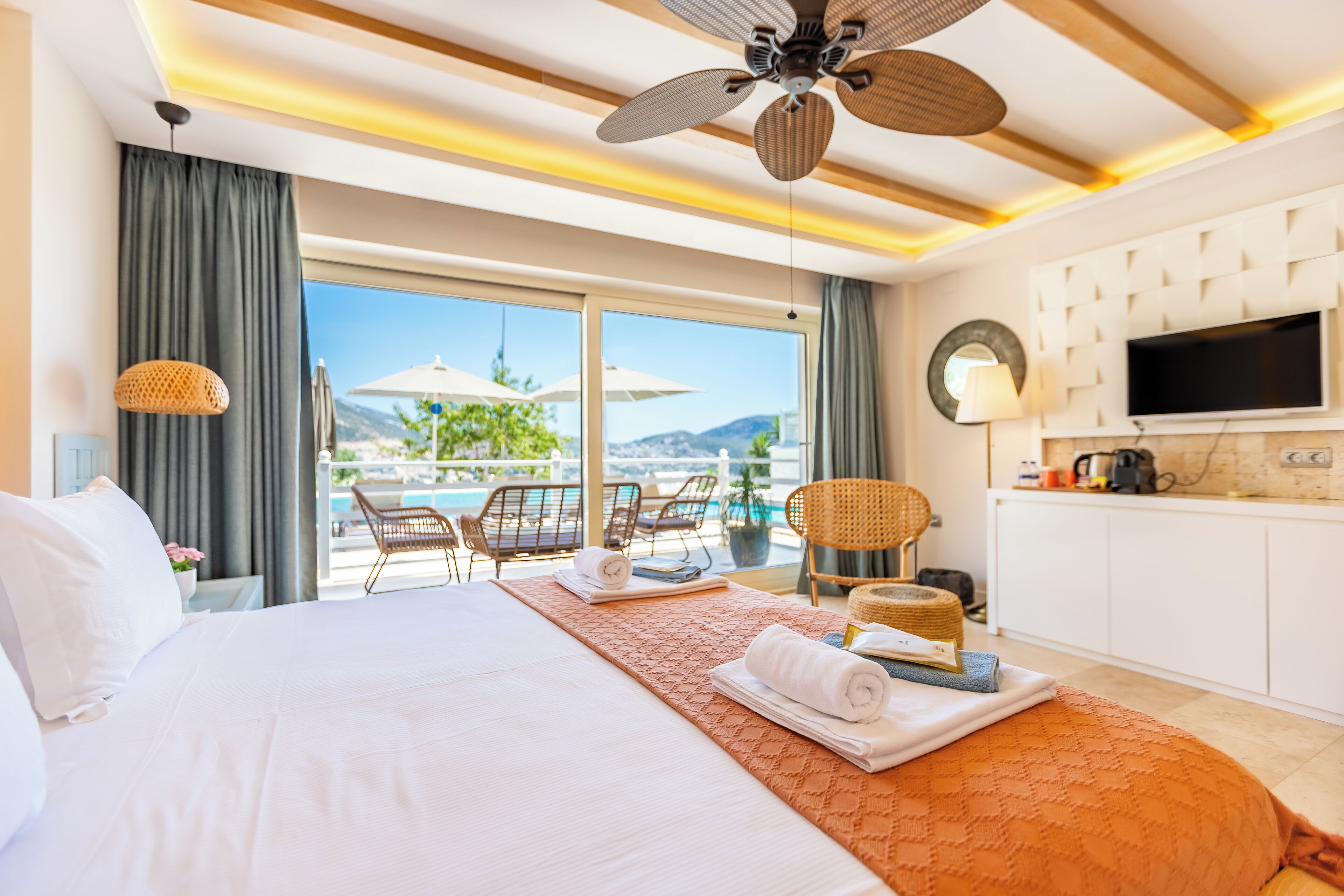 Phòng Deluxe, quang cảnh biển | Bộ trải giường bằng vải cotton Ai Cập, bộ đồ giường cao cấp 