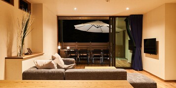 45-inch flat-screen TV with cable channels, TV