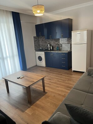 1+1 Standart Deluxe Daire / Apartment | Private kitchen | Fridge, stovetop, highchair, griddle - Nehir Apart Otel (Fethiye)