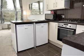 City-Apartment, 1 Schlafzimmer, Küche, Gartenblick | Eigene Küche | Kühlschrank, Mikrowelle, Ofen, Herdplatte