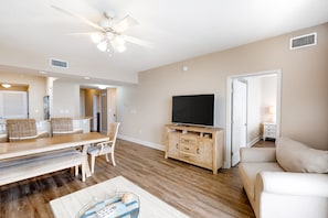 TV, DVD player, video library