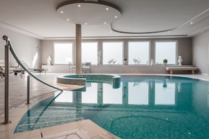 Indoor pool, outdoor pool, sun loungers