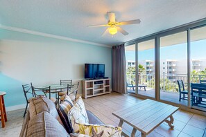 TV, DVD player, video library