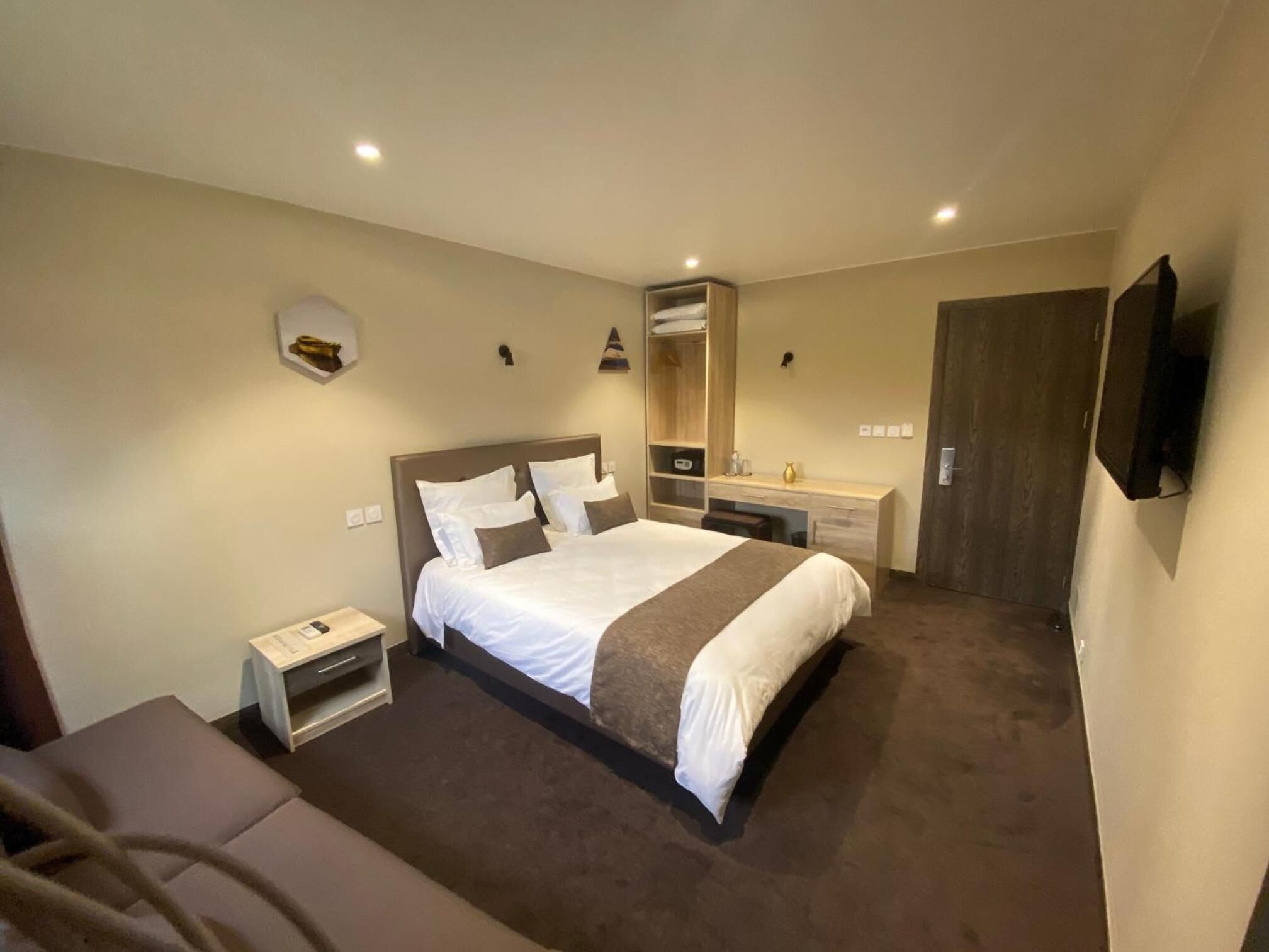 minibar, laptop workspace, blackout curtains, soundproofing